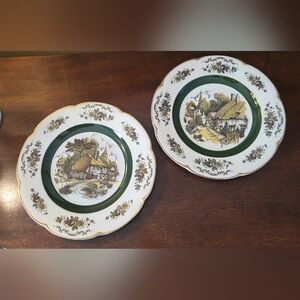 Set of 2 VTG Wood and Sons Ascot Service Plates Green White Ironstone England